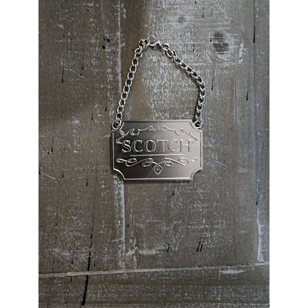 Scotch Silver Toned  Liquor Decanter Label Tag For‎ Scotch With Ornate Chain